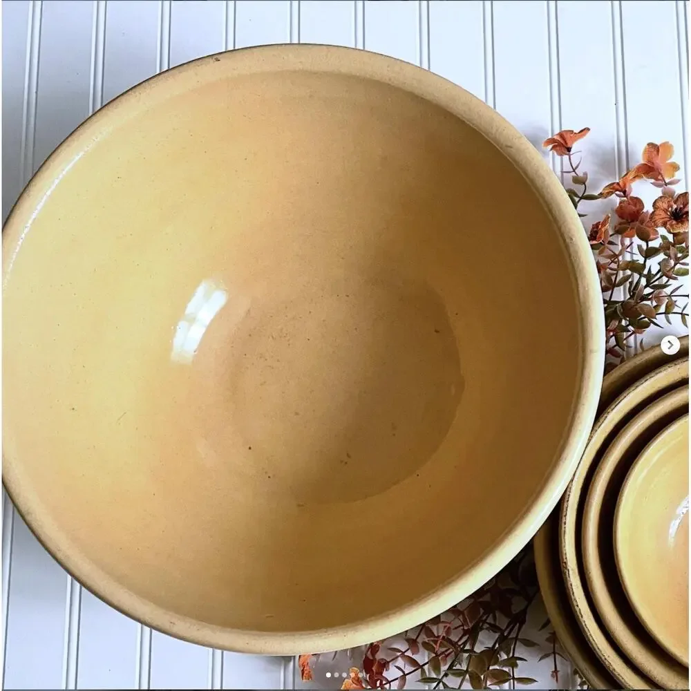Vintage Mixing Bowl Extra Large Yellow Ware Stoneware Farmhouse